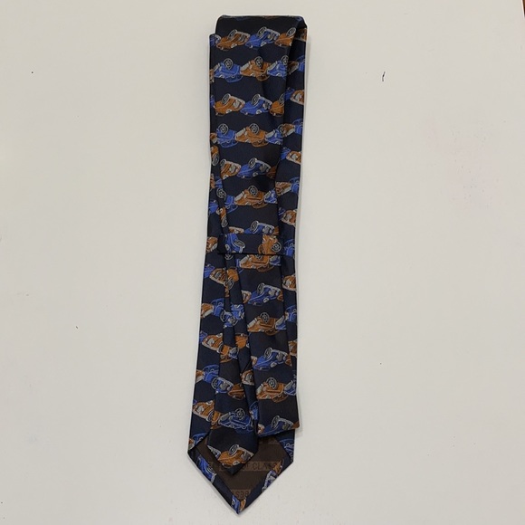 Robert Talbott Best of Class Tie. #12 Vintage Cars on Blue & Copper Navy Tie. - Picture 3 of 5